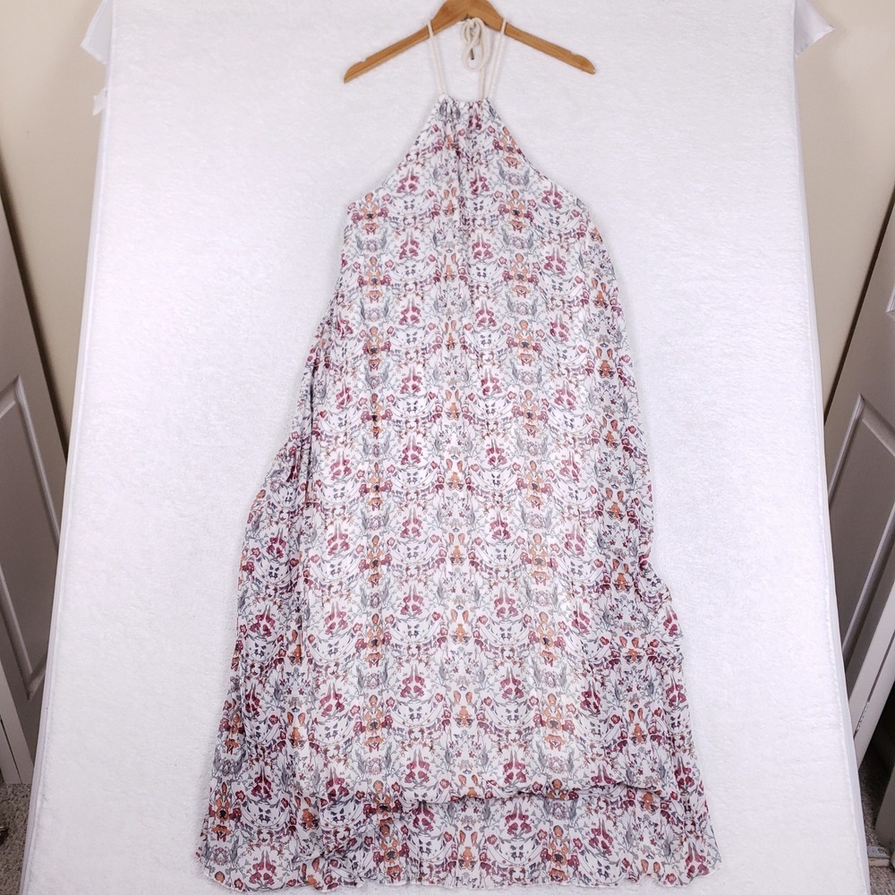 andthewhy Halter Maxi Dress Womens Small Floral Boho Festival Summer Chiffon